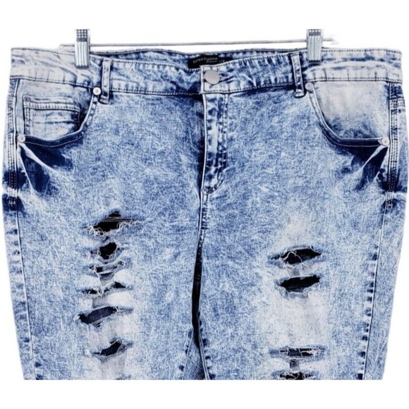 Twenyone Black Womens Jeans Sz 18 Mid-Rise Jeggings Flex Distressed Ripped HOLE - Picture 2 of 9